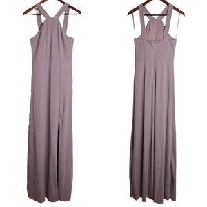 Birdy Grey Gene Dress Dark Mauve Halter Maxi Floor Length Slit Lined Medium